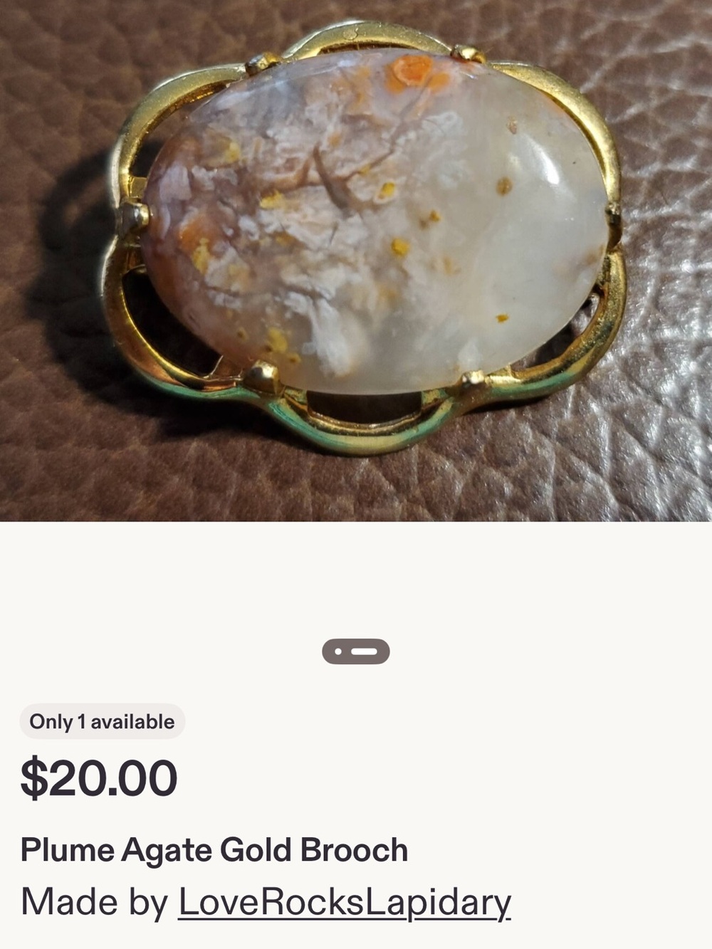 Gold-Tone Brown & Cream Agate Pendant Necklace - Picture 6 of 7